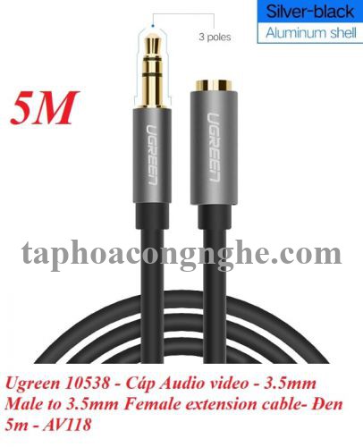 Ugreen 10538 5M màu Đen Cáp âm thanh 3.5mm nối dài AV118 30010538